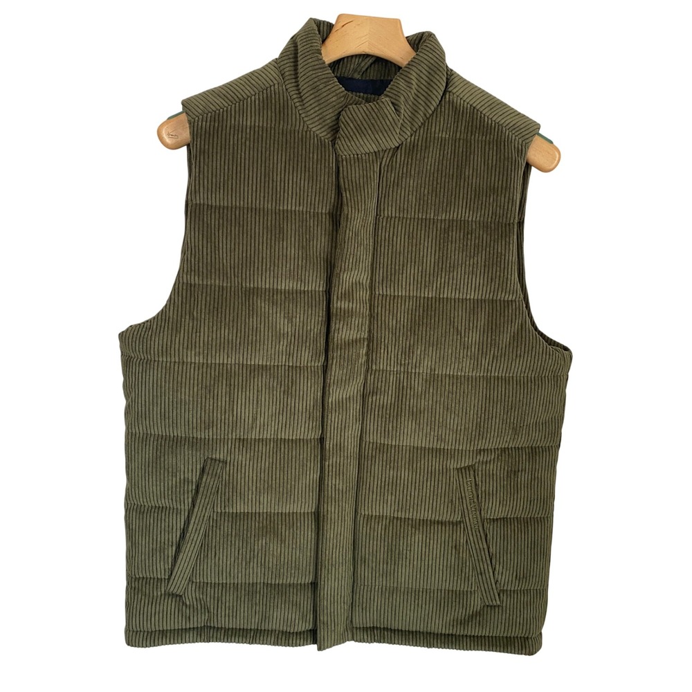 Tailor Vintage Mens Corduroy Puffer Vest Army Green Quilted Full Zip Small NEW